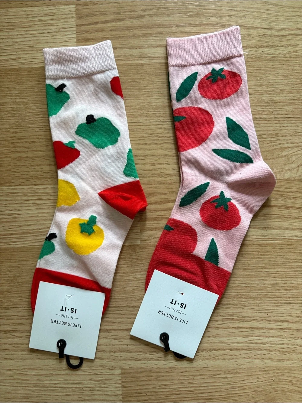 Playful Fruit Print Crew Socks - Pink & Cream 2 pairs